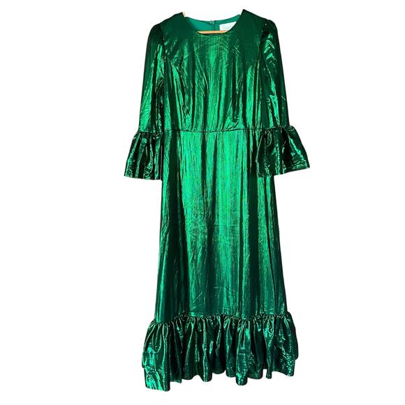 Pomander Place Emerald Crinkle Lurex Lillith Dress Maxi Green Size XL NEW - Picture 2 of 10